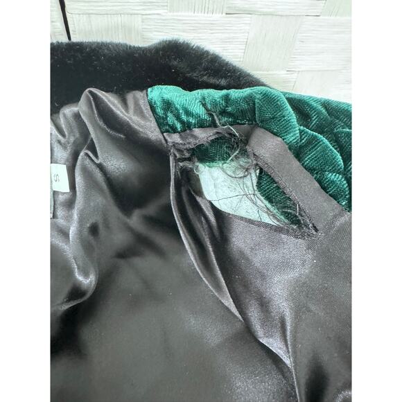 "KAOS" Green Vintage Y2K Velvet Coat Made In USA Faux Fur Collar SZ S PLZ READ - Picture 8 of 13